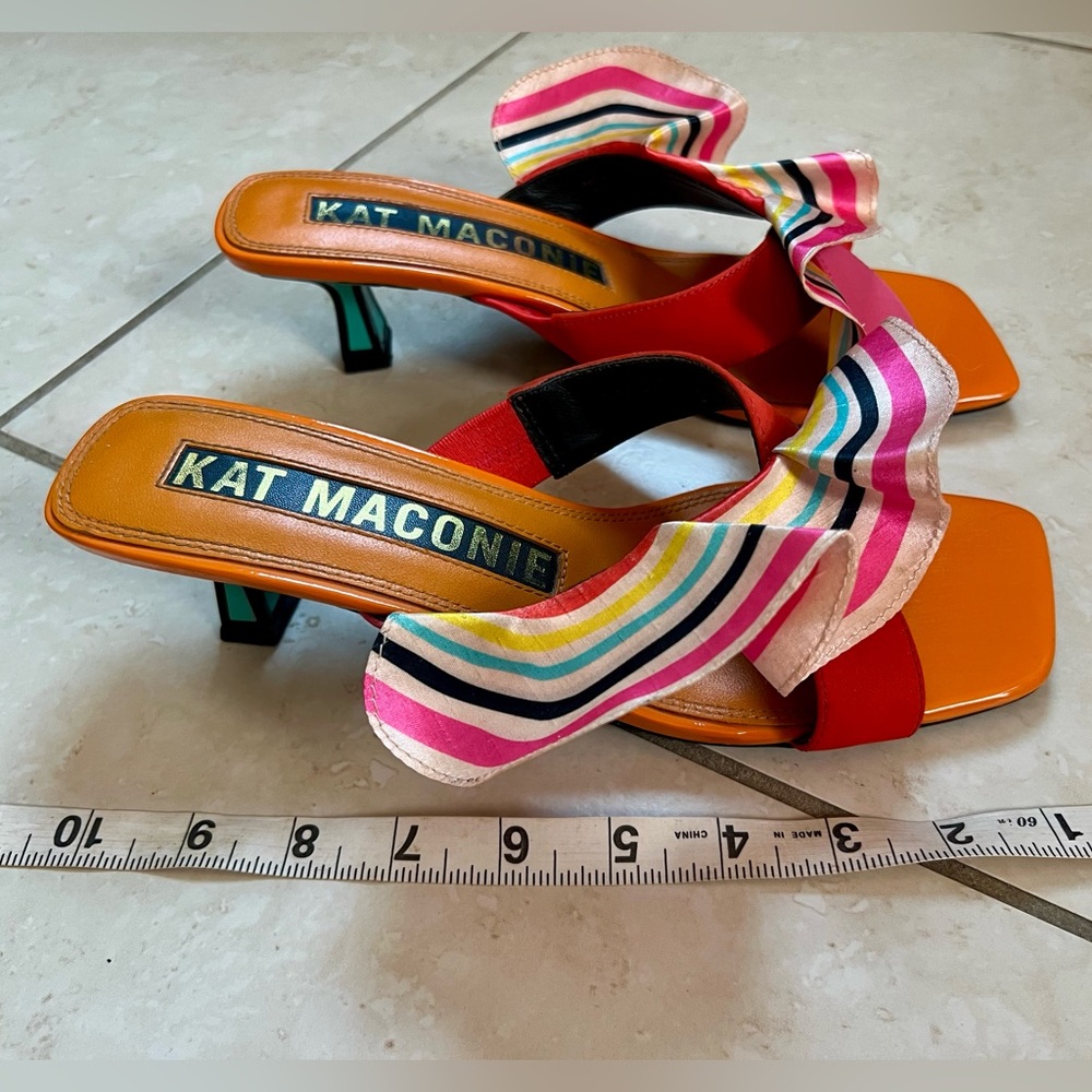 Kat Maconie Desiree “Dragonfruit Stripes” Ruffle Mule Sandals – US 9 - Picture 9 of 12